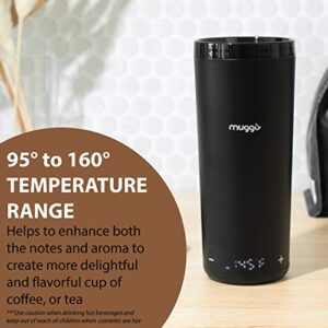 Muggo 12 oz Self-Heating Coffee Mug, Temperature Control Travel Mug, Black Portable Heated Coffee Mug with Leak-Proof Lid & 3-Hour Battery Life