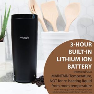 Muggo 12 oz Self-Heating Coffee Mug, Temperature Control Travel Mug, Black Portable Heated Coffee Mug with Leak-Proof Lid & 3-Hour Battery Life