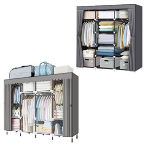lokeme 67 inch bundle with 55.5 inch portable wardrobe closet, closet oraganizr with 6 hanging rods, dust-proof cover, non-woven fabric, gray