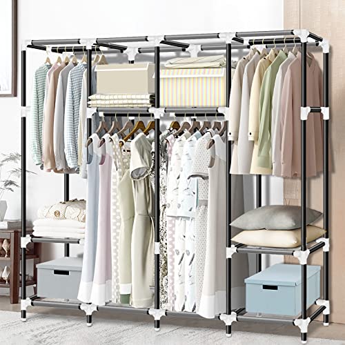 LOKEME 67 Inch Bundle with 55.5 Inch Portable Wardrobe Closet, Closet Oraganizr with 6 Hanging rods, Dust-Proof Cover, Non-Woven Fabric, Gray