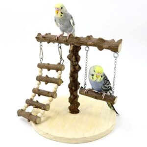 viedzmy bird toys parrots wooden stand playground, bird perch with climb swing ladders for parakeets, lovebirds, and parrotlets – small
