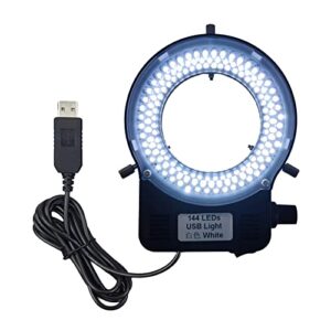 usb led ring light illuminator, 144 64 led white adjustable lamp for industry monocular binocular trinocular stereo video lens microscope & camera (usb 144 leds)…