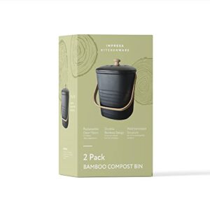 [2 Pack] Small Compost Bin for Kitchen - Holds 1 Gallon Each - Indoor Compost Bin for Food Waste - Bamboo Kitchen Composter - Kitchen Compost Bin - Under Counter Compost Bin for Food Scraps