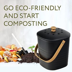 [2 Pack] Small Compost Bin for Kitchen - Holds 1 Gallon Each - Indoor Compost Bin for Food Waste - Bamboo Kitchen Composter - Kitchen Compost Bin - Under Counter Compost Bin for Food Scraps