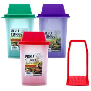 2 Pickle Storage Container Food Jar Holder Olive Jalapeno Keeper Strainer Lifter, Red