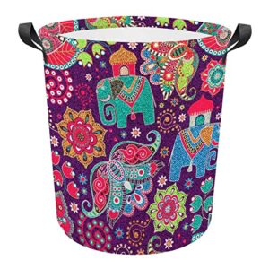 colorful flower elephant waterproof laundry baskets bohemia collapsible laundry hamper with handles large round toy bin for dirty clothes,kids toys,bedroom,bathroom