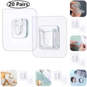 Chris.W 20 Sets Double-Sided Adhesive Kitchen Wall Hook Hanger Strong Transparent Wall Storage Sucker Wall Mount Sticky Hooks for Kitchen Bathroom Small Items Hooks