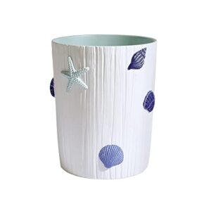 destinations sea shell waste basket trash can for bathroom bath accessory coastal theme nautical beach house ocean, blue