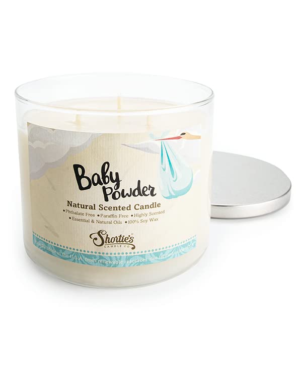 Baby Powder Scented Natural 3 Wick Candle, Essential Fragrance Oils, 100% Soy, Phthalate & Paraben Free, Clean Burning, 14.5 Oz.