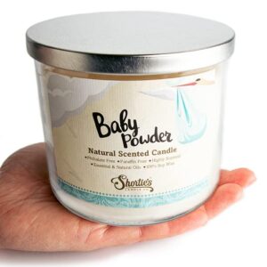 Baby Powder Scented Natural 3 Wick Candle, Essential Fragrance Oils, 100% Soy, Phthalate & Paraben Free, Clean Burning, 14.5 Oz.