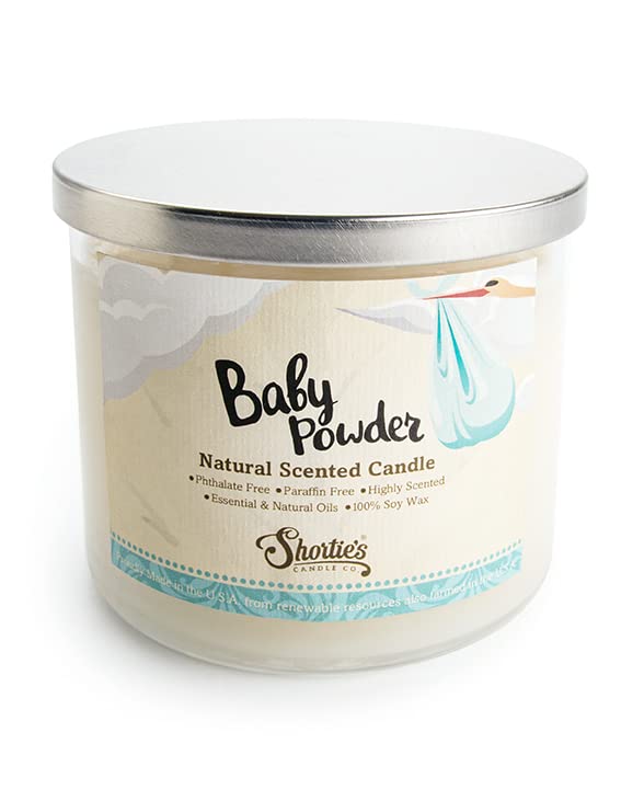 Baby Powder Scented Natural 3 Wick Candle, Essential Fragrance Oils, 100% Soy, Phthalate & Paraben Free, Clean Burning, 14.5 Oz.