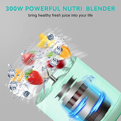 Blender for Smoothies, 300W Portable Blender with Pulse Technology and USB Magnetic Charging, KOBWA 20oz Personal Size Blender with a Removable Travel Bottle for Shakes,Ice, Frozen Fruit,Nuts(Light Blue, Bravo) (BravoS, Blue)