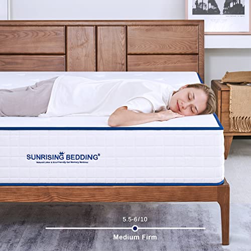 Sunrising Bedding 12 inch Natural Latex & Gel Infused Memory Foam King Mattress, Medium Firm, Non-Toxic & No Fiberglass, Assembled in USA, Certipur-US,120 Night Trial, 20 Year Warranty