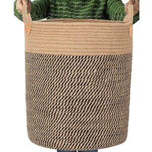jute laundry hamper large woven rope storage basket with handles 20' height tall 83l,laundry basket decorative basket for living room,pillows,clothes, 18'wx20'h