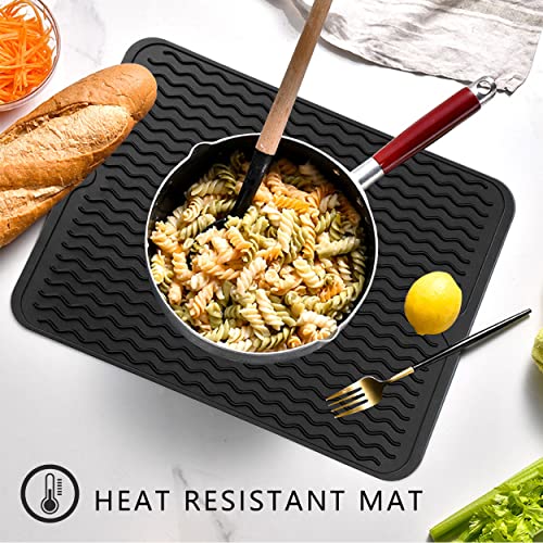 Gehuangbao Silicone Dish Drying Mat, 12x16 Inchs Mats for Kitchen Counter, Durable and Fast Drying Rubber Material (Black)