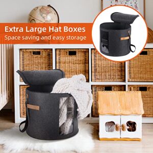 Large Hat Storage Box 19'' Hat Box for Large Hats, Hat Boxes for Women Storage Large Round Hat Boxes for Men Foldable Storage Box with Lid Felt Stuffed Animal Toy Storage Bin with Lid, Dark Gray