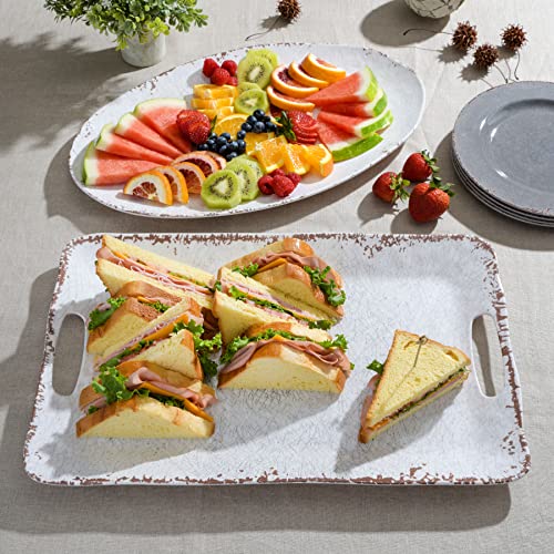 Gibson Home Mauna Melamine 2 Piece 18.7'' & 18'' Serving Tray Set – Ice White