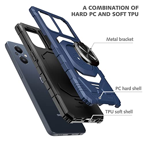 Suordii Case for OnePlus Nord N20 5G with Tempered Glass Screen Protector [2 Pack], Heavy Duty Military-Grade Slim Fit Phone Case with Metal Kickstand for OnePlus Nord N20 5G - Blue