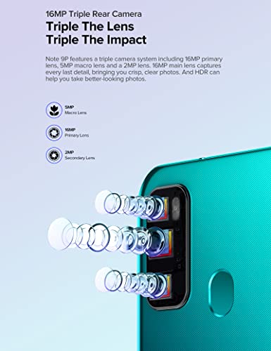 Ulefone Unlocked Cell Phones, Note 9P Octa-Core Unlocked Smartphone, 6.52" Waterdrop Full-Screen, Triple Rear Camera, Dual SIM 4G Phones, 4500mAh, 4GB+64GB, Face ID, Android 11 Mobile Phone - Green