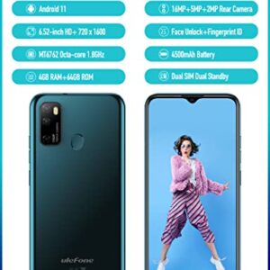 Ulefone Unlocked Cell Phones, Note 9P Octa-Core Unlocked Smartphone, 6.52" Waterdrop Full-Screen, Triple Rear Camera, Dual SIM 4G Phones, 4500mAh, 4GB+64GB, Face ID, Android 11 Mobile Phone - Green