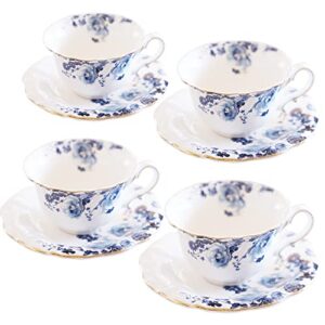 jomop ceramic tea cups coffee cup and saucers set of 4 (blue and white)