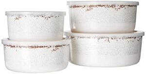 gibson home mauna melamine 8 piece nesting food storage set w/pp lid- 54oz, 40oz, 27oz, 19oz – ice white (135400.08)