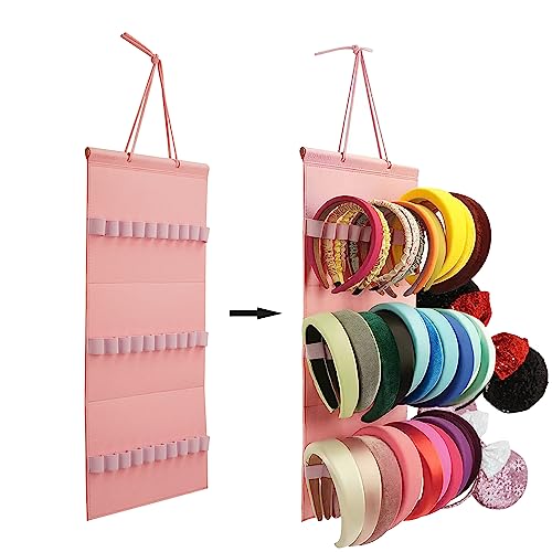 JOYMOMO Hanging Headband Holder for Girls,Felt Headband Organizer Headband Storage Holder Organizer for Headband (Without Headbands) (Pink)