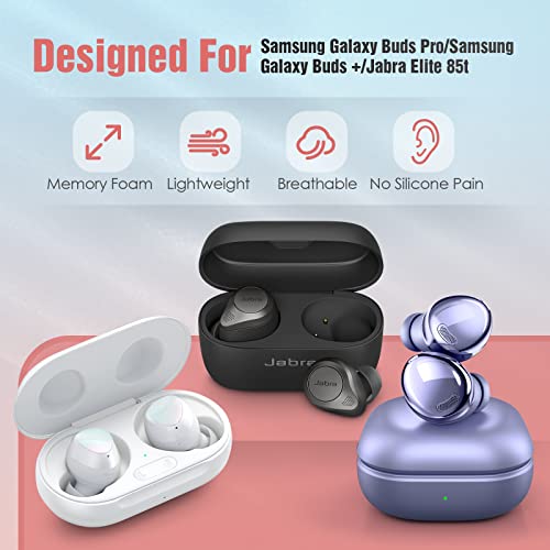 Memory Foam Tips for Samsung Galaxy Buds Pro / Plus / Jabra Elite 85t, No Silicone Eartips Pain, Anti-Slip Replacement Ear Tips, Fit in The Charging Case, 3 Pairs (Assorted Sizes S/M/L, Black)