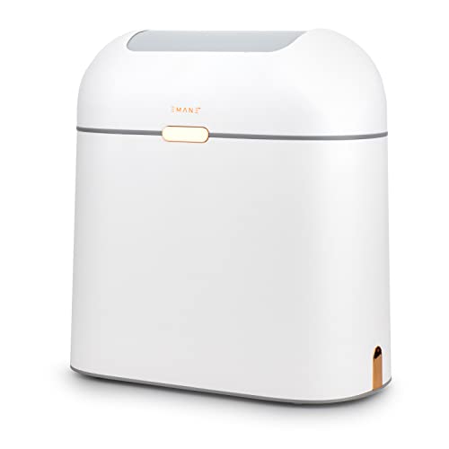 EMANE Motion Sensor Butterfly Lid Trash bin White Water Proof Golden Button for Office use, Kitchen, Bathroom Touchless Trash can