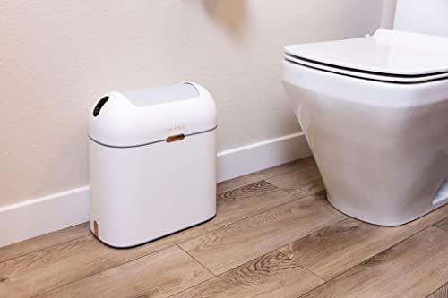 EMANE Motion Sensor Butterfly Lid Trash bin White Water Proof Golden Button for Office use, Kitchen, Bathroom Touchless Trash can