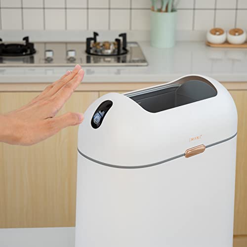 EMANE Motion Sensor Butterfly Lid Trash bin White Water Proof Golden Button for Office use, Kitchen, Bathroom Touchless Trash can