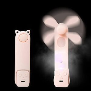 meizhouhu handheld misting fan folding pocket fan rechargeable desk fan personal cooling fan with flashlight for home, travel, camping (pink)