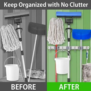 Garnen Mop and Broom Organizer (3 Racks 4 Hooks), Heavy Duty Broom Wall Mount Rake Holder Stainless Steel Tool Hanger for Home, Kitchen, Garage, Garden, Laundry Room, Bathroom Organization and Storage