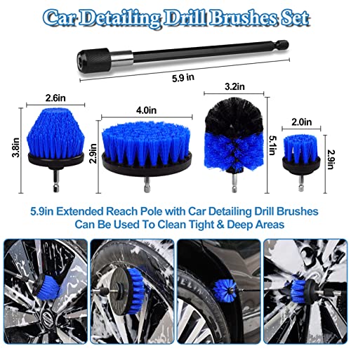 XCVBDE 24Pcs Car Detailing Kit, Car Detailing Brush Set, Auto Detailing Drill Brush Set, Car Cleaning Detailing Brushes, Car Wash Kit, Car Cleaning Tools Kit for Interior, Exterior, Wheels, Dashboard