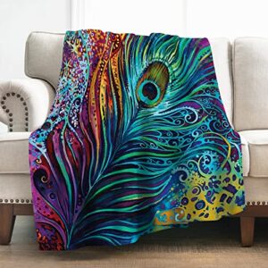 levens peacock feathers blanket gifts for women girls mom, colorful peacock feathers decoration for home bedroom living room chair dorm, soft comfy smooth lightweight throw blankets 50"x60"
