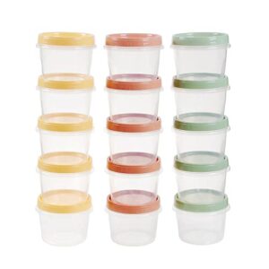 twist top deli containers 16 oz, 15 pack screw top containers for food storage with twist lock seal lid, stackable reusable round twist cap plastic container for food soup, yellow/green/red ocher