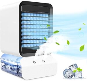 mini air conditioner - portable air conditioner fan small ac unit personal desktop air cooler fan - 3 wind speeds 7-color nightlight & humidify for dorm room office