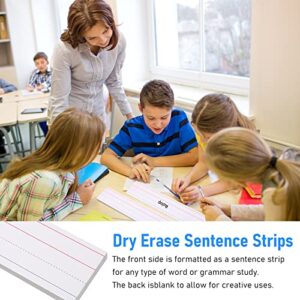 Dry Erase Sentence Strips for Teacher Ruled Sentence Strips Word Writing Strips 16 x 3 Inches White Sentence Strips for Kids Toddlers Students Classroom Supplies (100 Sheet)