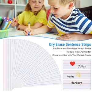 Dry Erase Sentence Strips for Teacher Ruled Sentence Strips Word Writing Strips 16 x 3 Inches White Sentence Strips for Kids Toddlers Students Classroom Supplies (100 Sheet)