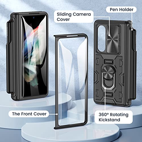 Maxdara for Z Fold 3 Case, with Pen Holder & Hinge Protection & Slide Camera Cover & Built-in Screen Protector & Kickstand Full-Body Dual Layer Case for Samsung Galaxy Z Fold 3 5G(Black)