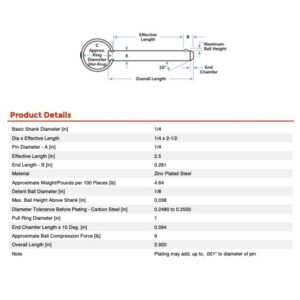 Garbage Commander Pull Ring Detent Pin, 2 1/2 Inches