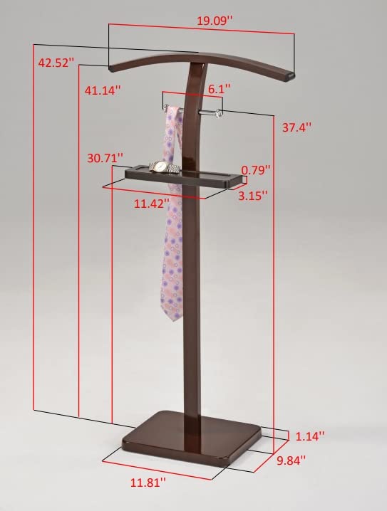 KB Designs - Suit & Tie Freestanding Valet Stand Clothing Organizer Rack, Walnut/Chrome