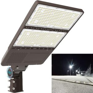 320w led parking lot light, ul listed 44800lm 5000k ip65 commercial street lights outdoor area lighting with dusk to dawn photocell 100-277v shoebox lights for roadway, sports fields (slip fitter)