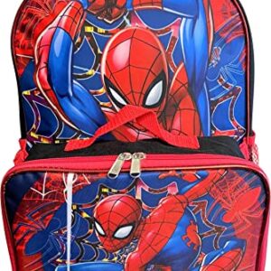 Ruz Spiderman Boy's 16 Inch Backpack With Removable Matching Lunch Box (Black-Red)