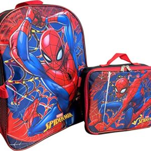 Ruz Spiderman Boy's 16 Inch Backpack With Removable Matching Lunch Box (Black-Red)