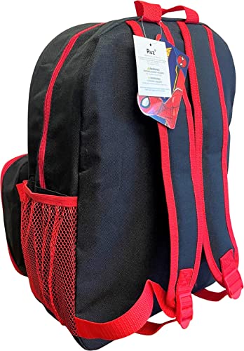 Ruz Spiderman Boy's 16 Inch Backpack With Removable Matching Lunch Box (Black-Red)