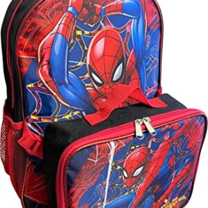 Ruz Spiderman Boy's 16 Inch Backpack With Removable Matching Lunch Box (Black-Red)