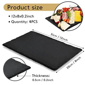 LAVEMCH 4 Pack Slate Cheese Boards, 12” x 8” Charcuterie Boards Sussi Plate Stone Tray with 4 Pieces Soapstone Chalks for Cheese, Meats, Appetizers, Dried Fruits, Gourmet, Black