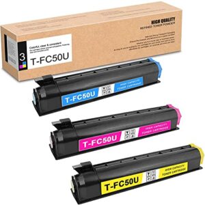 compatible 3 pack t-fc50u t-fc50u-c t-fc50u-m t-fc50u-y toner cartridge replacement for toshiba e-studio 2555c 3055c 3555c 4555c 5055c printers ,sold by oxyzou(1c+1m+1y)