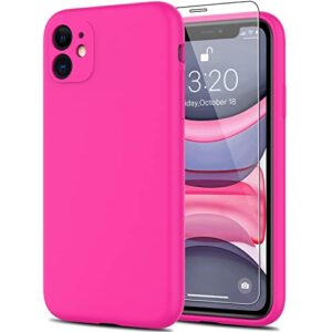 deenakin iphone 11 case with screen protector,pass 16ft drop test shockproof durable soft flexible silicone gel rubber cover,slim fit protective phone case for iphone 11 6.1" hot pink